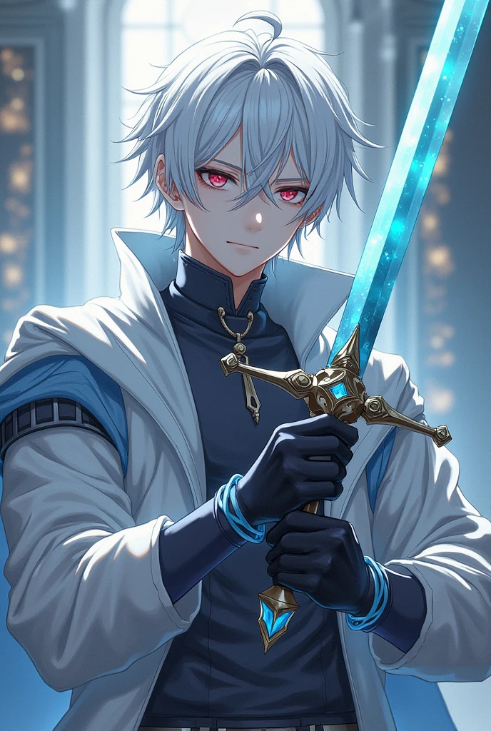 MALE CHARACTER WITH WHITE HAIR WITH GLASS SWORDS
