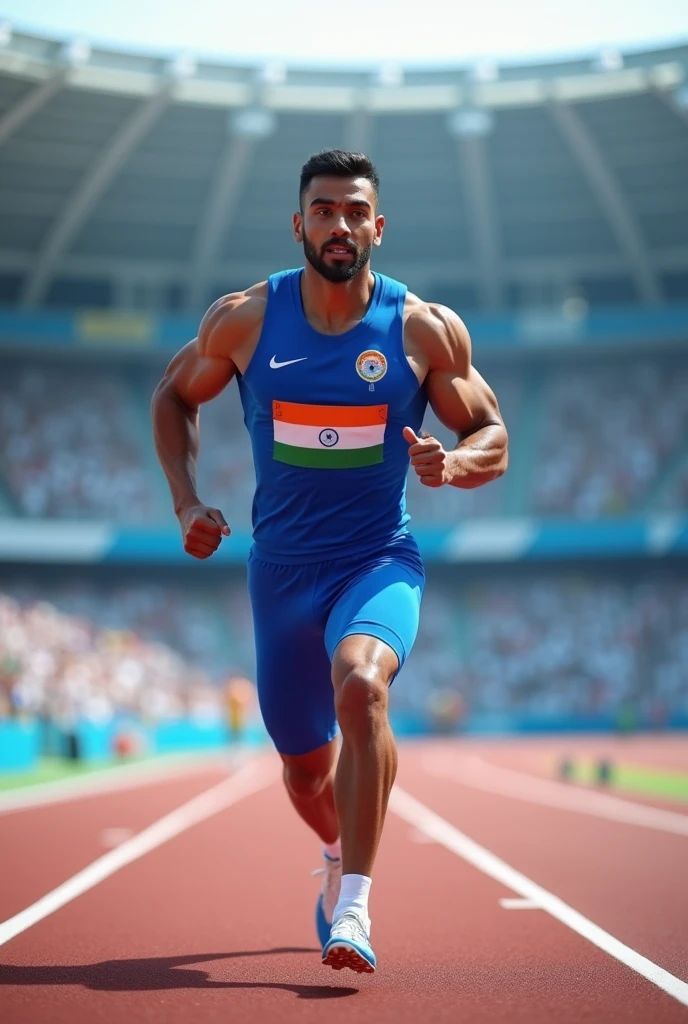 India in blue color jersey on olympic track