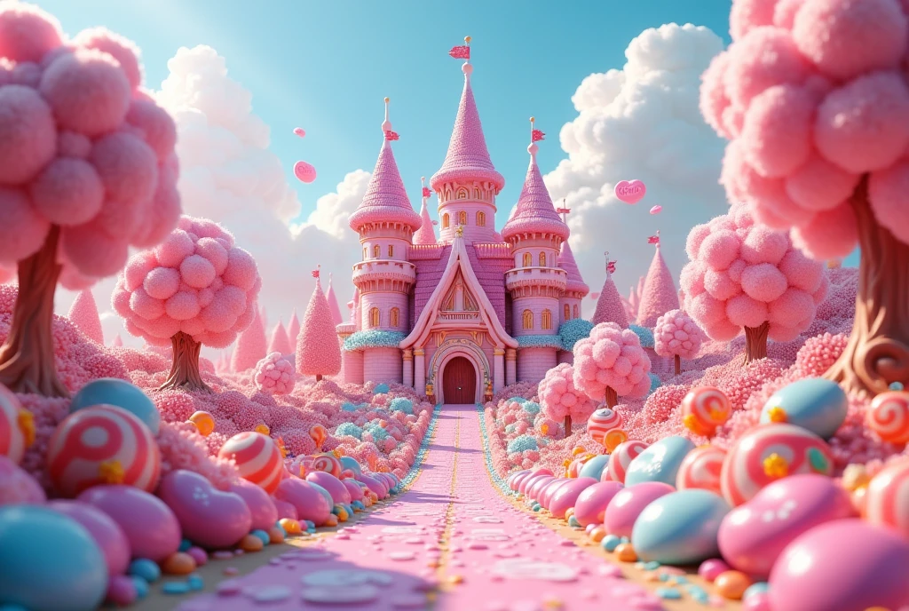 a candy land with lots of candy, candy forest, candy land, candyland, everything is made of candy, made of cotton candy, in a candy land style house, candy - coated, made of candy and lollipops, heaven pink, cotton candy, made of candy, heaven!!!!!!!!, cotton candy trees, candy, hyperreal phantastic landscape, lots of candy land style houses, a big candy land style castle, a liver made of chocolate, road made with candy buttons, Chewing Gum, candy cannes, lollipop like tree all over the place