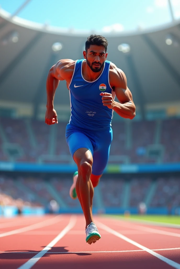 India in blue color jersey on olympic track