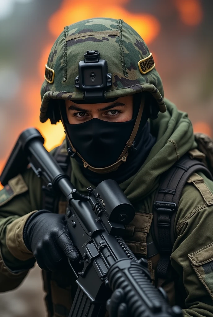 a soldier at war saving a hostage from terrorists, dramatic, realistic, 