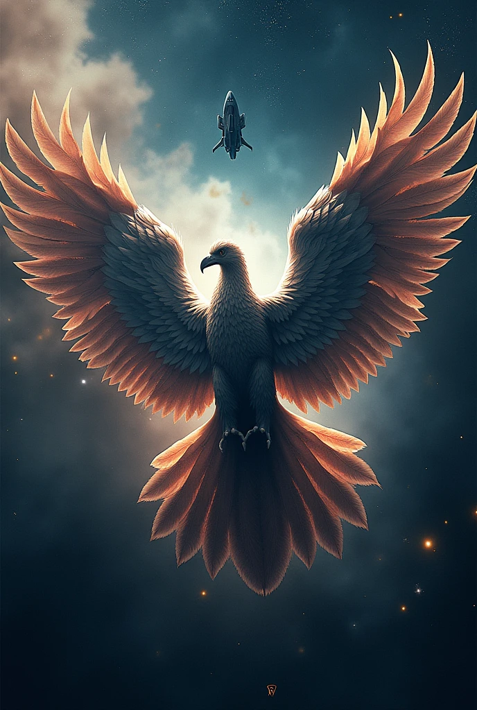 The national emblem of Garuda Indonesia with the element of a spaceship circling the galaxy