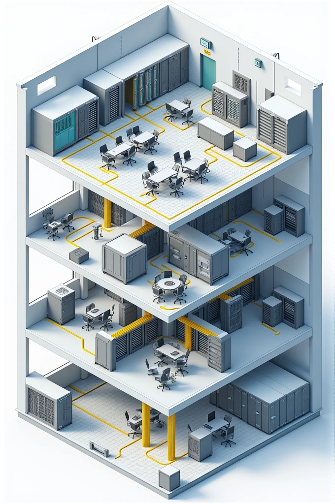Generates an image of a Structured Cabling Subsystem with Work Area (WA)
2. Horizontal Wiring (Hc):
3. Telecommunications room .
4. Backbone cabling:
5. Equipment room (is):
6. Service Entrance (IF):
7. Administrcion