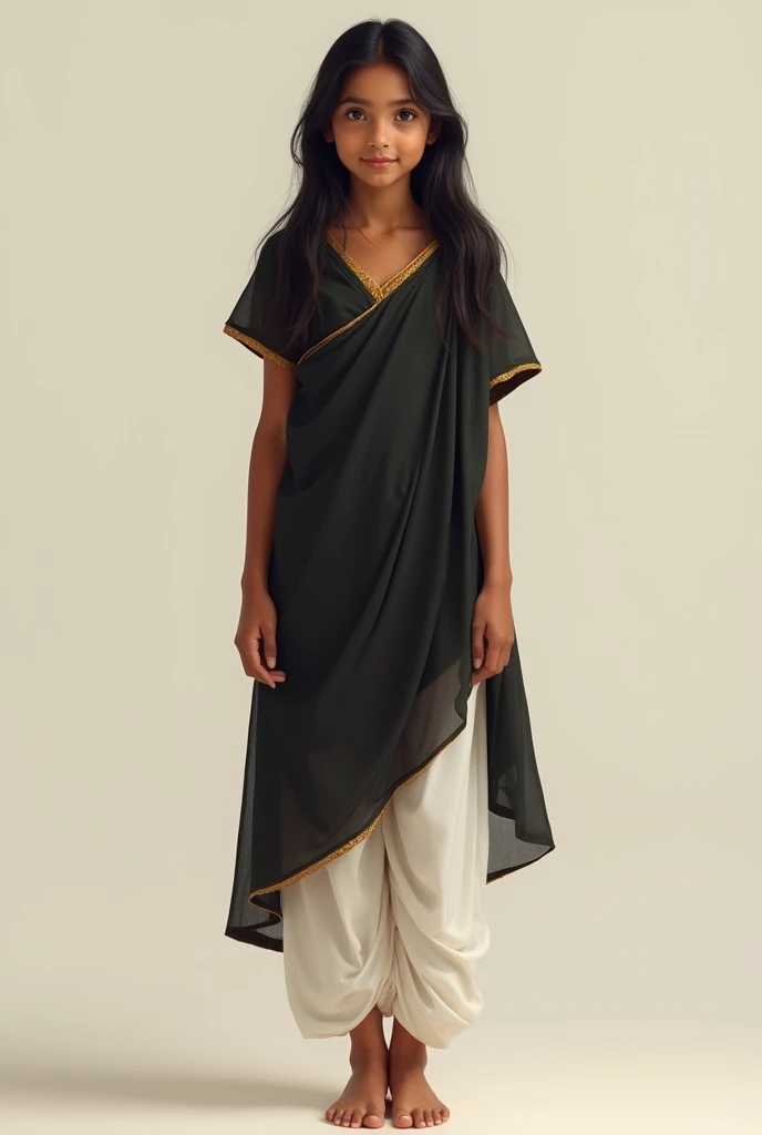 Full body indian girl whole body like standing white paijama and black frock