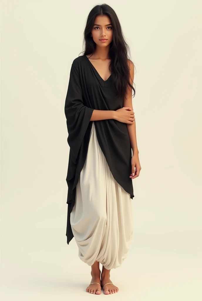 Full body indian girl whole body like standing white paijama and black frock