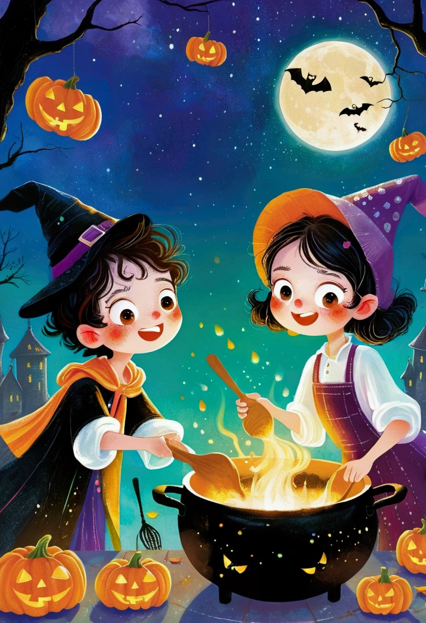 Illustration of boy and girl in halloween costumes cooking bread, Ryan Yee 的Storybook illustration, devianart contest winners, Process art, colorful Children&#39;s Book Illustrations, young wizard, Casting a Spell, Children&#39;s Book Illustrations, Cast a spell on a potion, Children&#39;s Book Illustrations, Full-color digital illustrations, Children&#39;s Book Illustrations, Children&#39;s Book Illustrations, Storybook illustration