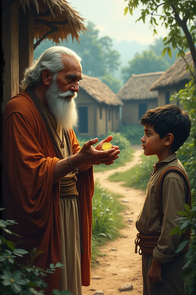 Seeking Wisdom: Why do Nishi and Sohail go to the elderly man in the village? What is his reaction to the gold coin, and what does he tell them about its origin?