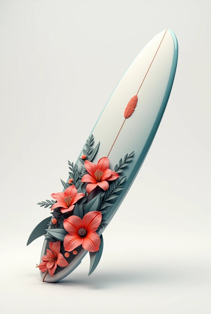 crie png 3d de uma prancha de surf com uma flor