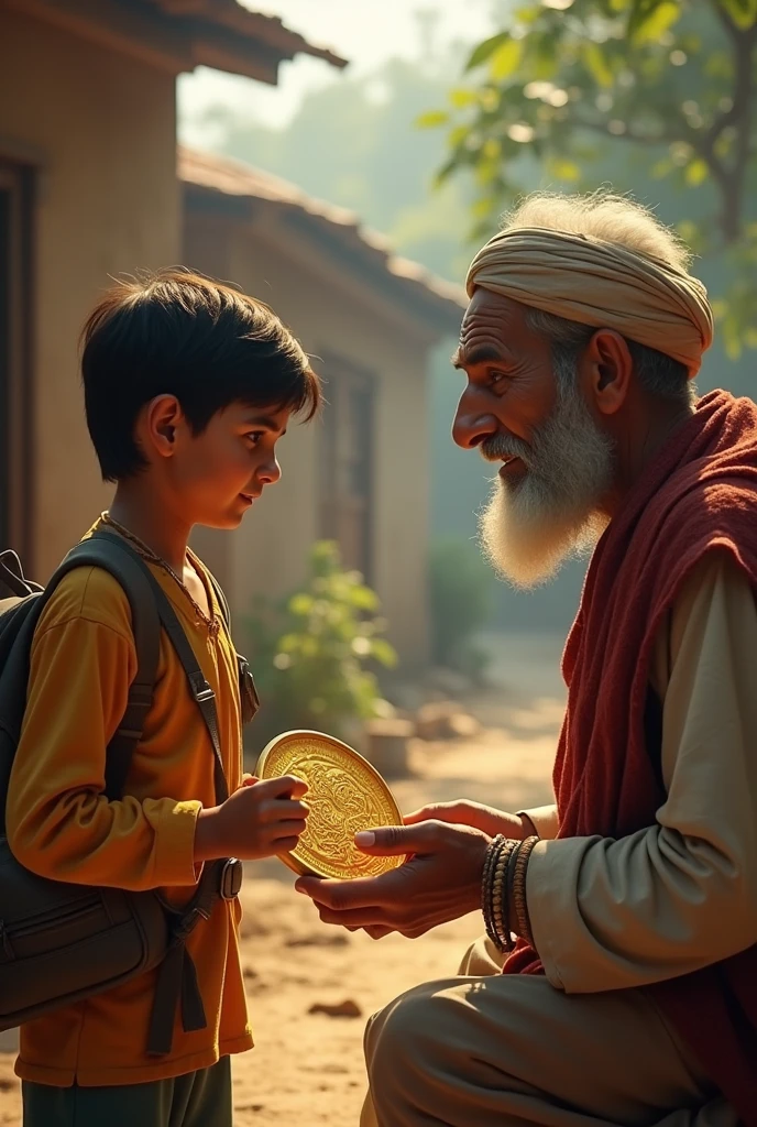 Seeking Wisdom: Why do Nishi and Sohail go to the elderly man in the village? What is his reaction to the gold coin, and what does he tell them about its origin?