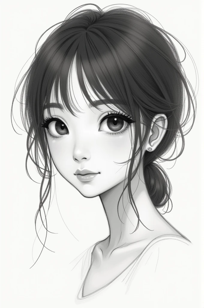 Single eyelid Japanese woman, sketch style