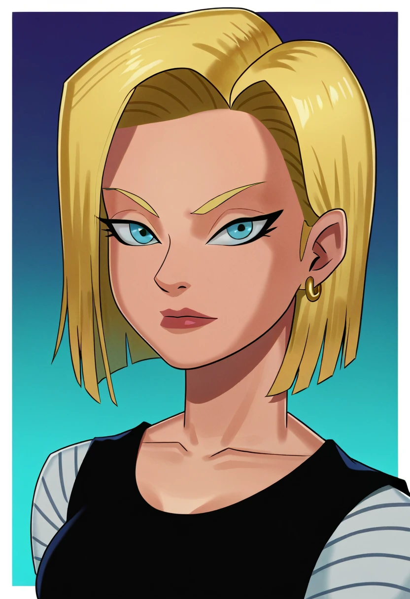 score_9, score_7_up 1girl, solo, android 18, portrait, gradient background,