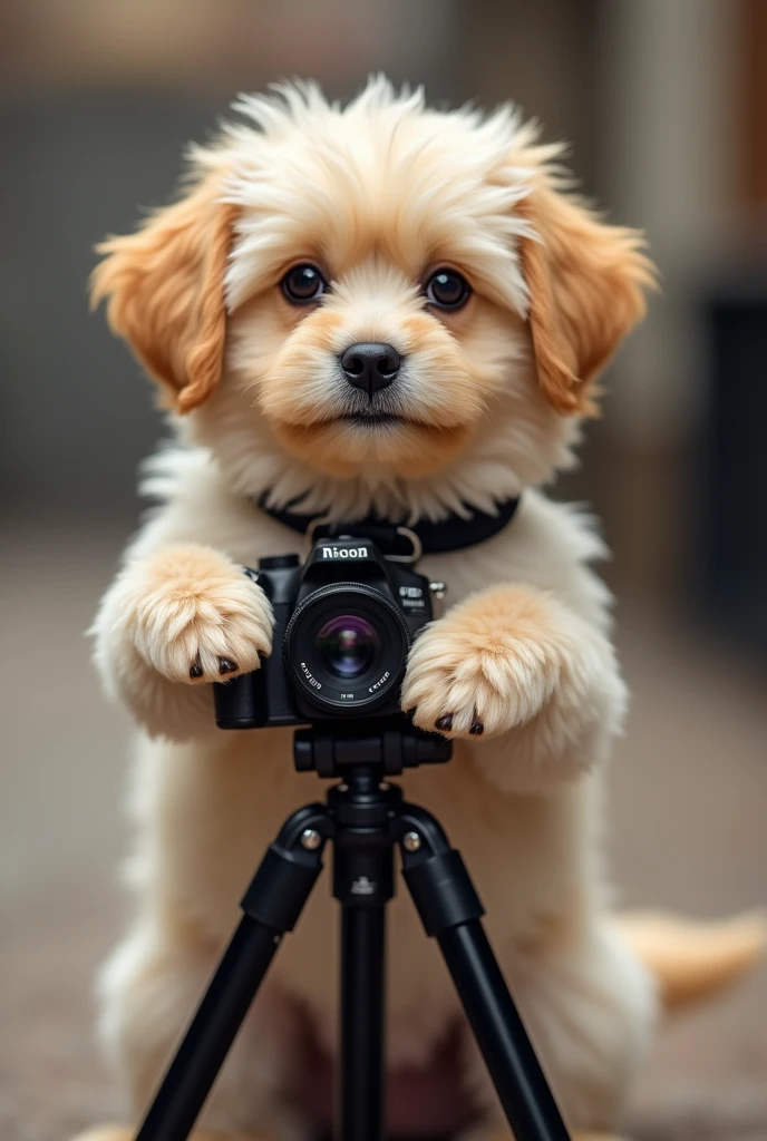 Cute dog，personification，permanent，Holding a camera，tripod，Photographer，Photo Gestures，,Set,tie, (Delicate face), (Fine hairs)，（35mm Cinema Lens），（Multi-angle shooting），（many viewing angles）