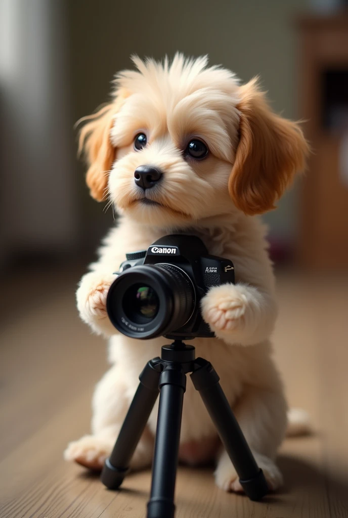 Cute dog，personification，permanent，Holding a camera，tripod，Photographer，Photo Gestures，,Set,tie, (Delicate face), (Fine hairs)，（35mm Cinema Lens），（Multi-angle shooting），（many viewing angles）