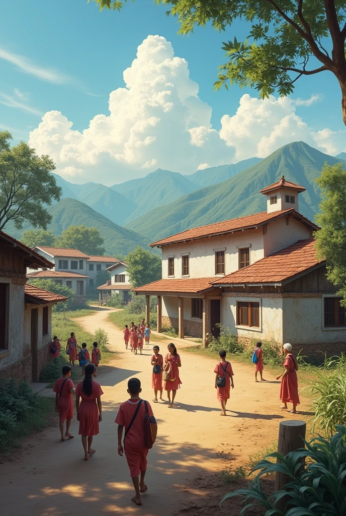 Impact on the Village: Describe the changes that occur in the village after the construction of the school and hospital. How do these changes affect the villagers' lives?