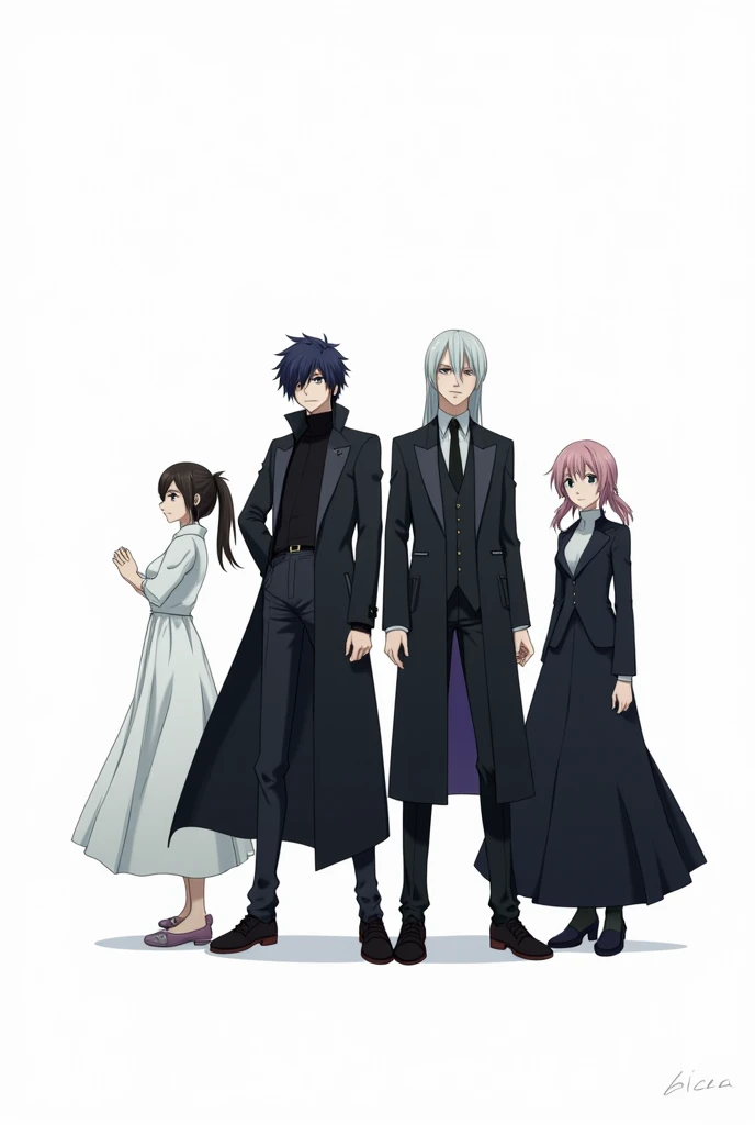 In white screen anime charecter gojo,aizen,levi,toji,are gether cool aesthetic wallpaper