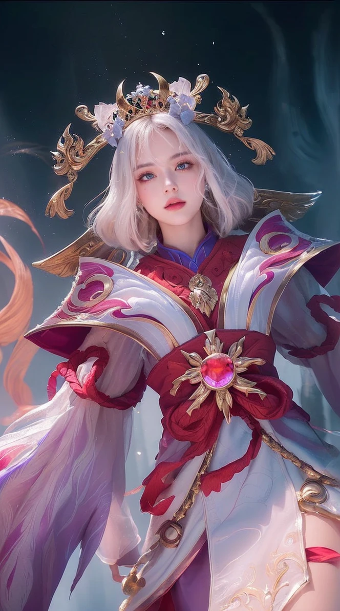 a close up of a woman with a floating crown on her head, portrait knights of zodiac girl, extremely detailed face and eyes, beautiful detailed lips, longeyelashes, intricate detailed crown, elegant portrait, fantasy, cinematic lighting, dramatic lighting, chiaroscuro, rich colors, vibrant colors, ethereal, magical, mystical