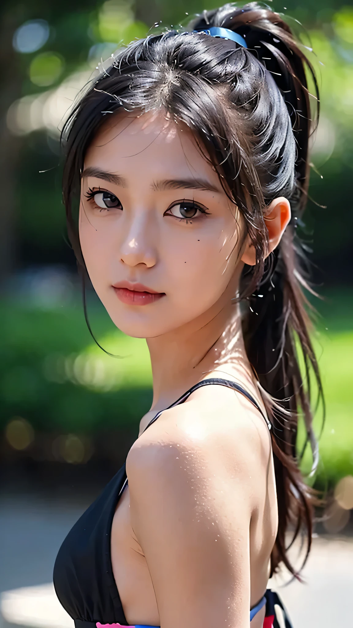 Bust Shot,micro bikini,outdoor,beach,Body in front,masutepiece, The highest image quality, High quality, the background is clear,Beautiful woman, Japanese, Detailed, Ultra-detailed, finely detail, hight resolution, 8K Wallpaper, Perfect dynamic composition, Beautiful detailed eyes ,Detailed eyes, Detailed skin, Beautiful skin, 超hight resolution, (reality: 1.4),Very beautiful woman, Slightly younger face, Beautiful skin, slender, (Ultra photo realsisim), (hight resolution), (8K), (Very detailed) (beautifully detailed eyes), (super detailed), (Detailed face), view the viewer, Fine details, Detailed face, Staring straight ahead, Staring straight ahead, photos realistic, Bright lighting, Professional Lighting, Black hair,poneyTail,a baby face,sixteen years old,Hairstyle: ponytail,Long ponytail hairstyle,slight smile,