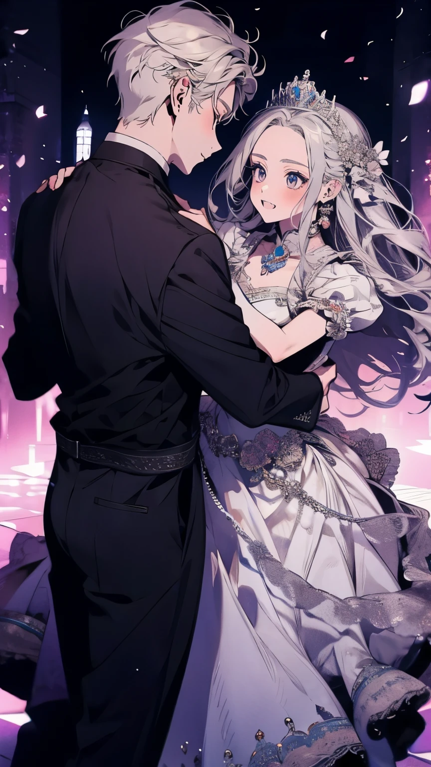 Princess、Silver long dress、Dance、smile