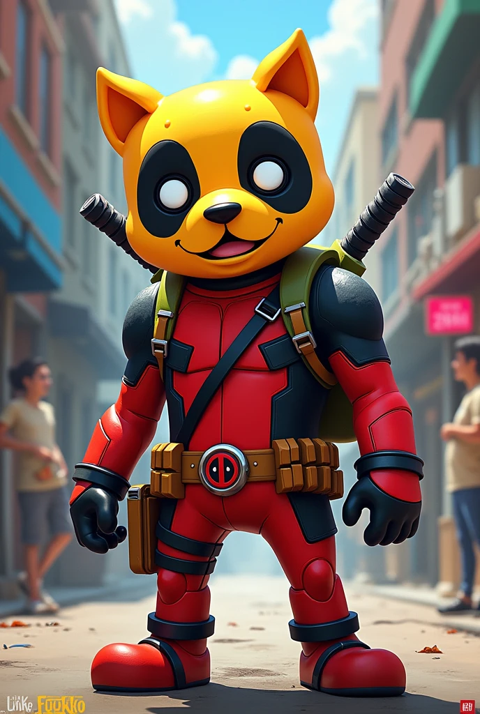 Jake el perro con traje de deadpool
