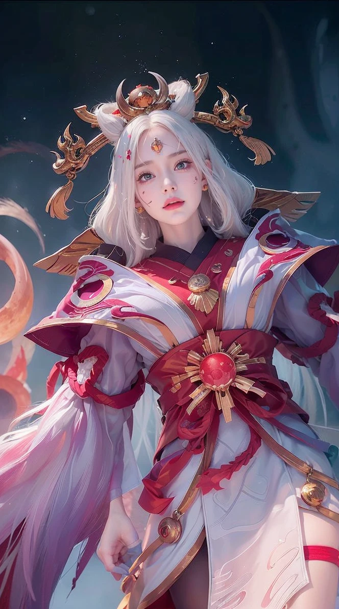 face lighting,bright backlight,super high resolution,best quality,Photos,4k,(Realistic:1.2),huiye,1girl,(kimono:1.1),(the third eye:1.3),horns,(pale skin:1.5),(white hair:1.2),long hair,(night:1.2),
(red moon:1.4),