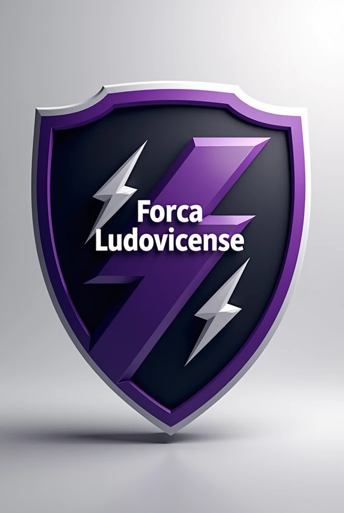 Black football team shield, purple and white based on the name Força Ludovicense