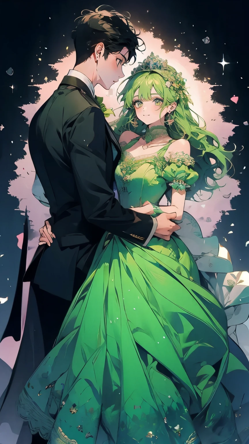 Princess、Green Long Dress、Dance、smile