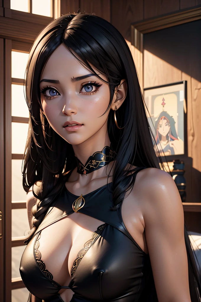 Arabic style image of a woman with long hair and a black top, 3 d anime Realistic, photoRealistic anime girl render, 8K Portrait Rendering, Realistic anime 3 d style, Smooth anime CG art, Realistic young anime girl, Realistic. Chen Yi, photoRealistic anime, beautiful Realistic face, hyper Realistic anime, Stunning Anime Face Portraits, Realistic beautiful face