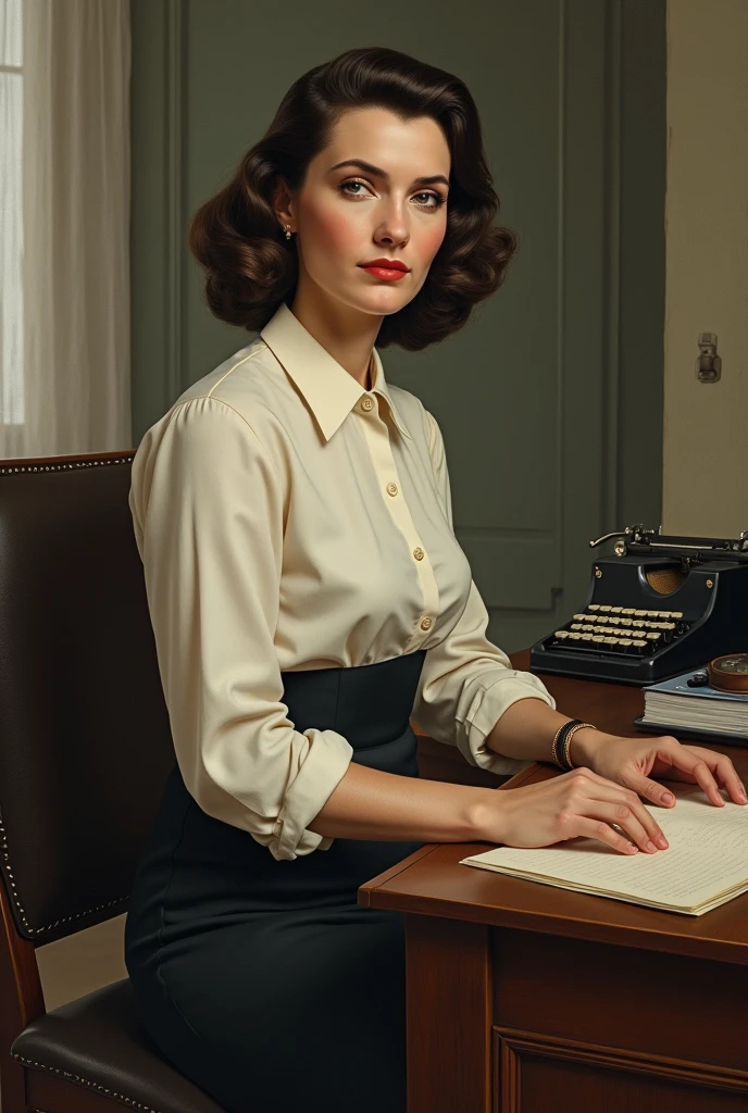 Russian Secretary,1940 year,1940 style, brunette 