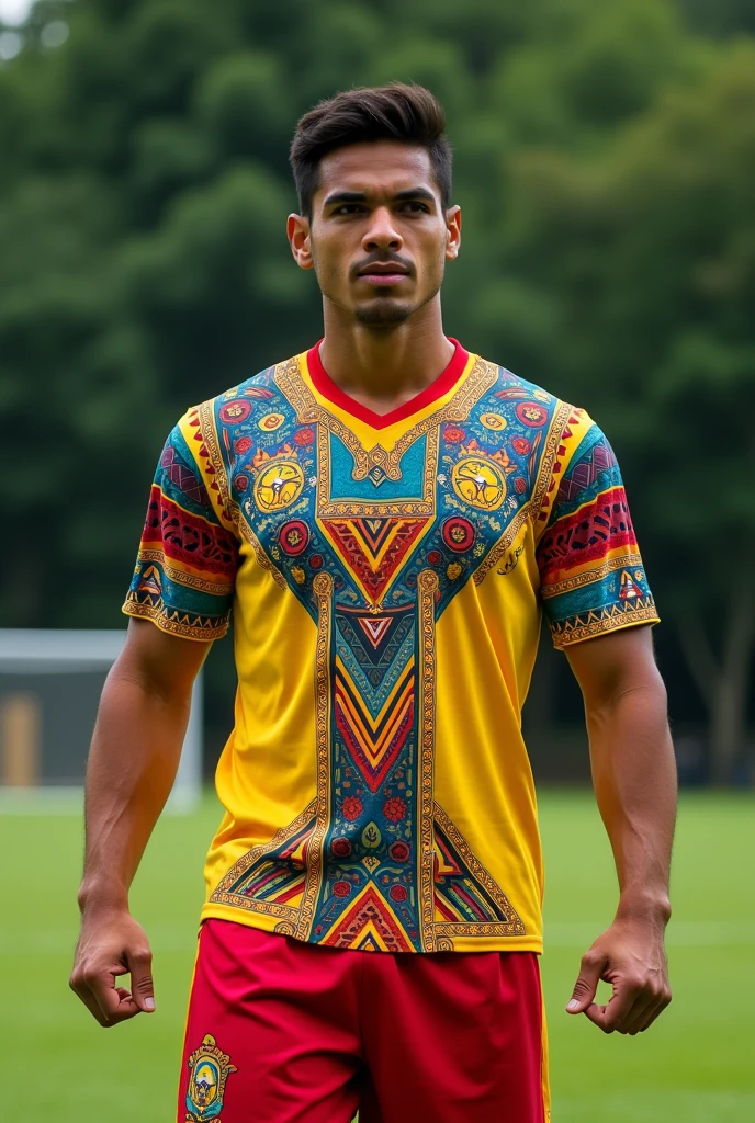 Ecuador sports jersey, with ethnic designs on the t-shirt