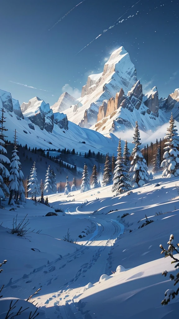 Here's a prompt for generating an AI image of a snow environment with an 8K quality illusion:
"Create a breathtaking 8K quality image of a snow-covered landscape during the daytime. The scene should depict a serene, pristine winter wonderland with sparkling snow under a bright, clear sky. Include elements such as snow-draped trees, gentle snowdrifts, and distant mountain peaks. The overall atmosphere should evoke a sense of calm and majesty, with the sunlight reflecting off the snow, creating an almost ethereal, illusionary effect."