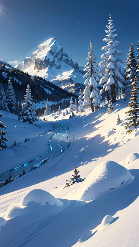 Here's a prompt for generating an AI image of a snow environment with an 8K quality illusion:
"Create a breathtaking 8K quality image of a snow-covered landscape during the daytime. The scene should depict a serene, pristine winter wonderland with sparkling snow under a bright, clear sky. Include elements such as snow-draped trees, gentle snowdrifts, and distant mountain peaks. The overall atmosphere should evoke a sense of calm and majesty, with the sunlight reflecting off the snow, creating an almost ethereal, illusionary effect."