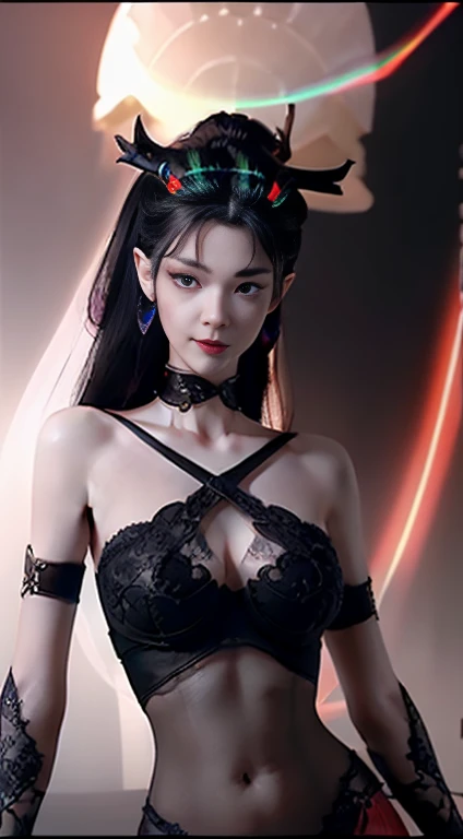 1 Beautiful girl in beautiful transparent naughty Hanfu, transparent Thin red silk shirt,There are many yellow patterns, Black lace top, Light pink rabbit ears, Long hair dyed lilac platinum, beautiful hair ornaments, Nice face Cute face, Perfect face, Earring jewelry, Antique jewelry, Big red eyes, Sharp eye makeup, Detailed eyelash makeup, Thin eyebrows, High nose, Nice red lips, no smile, pursed lips, rosycheeks, Large bust, Large bust, well-proportioned bust, Slim waist, Red mesh stockings,black border , chinese hanfu style, Fictional art patterns, vivid and real colors, RAW photo, Real photos are realistic, ultra high quality 8k surreal photos, Cool photos, (Virtual light effects: 1.8), 10x pixel, Magic effects (Background): 1.8), (hyper detail eyes: 1.8), (Eyelids): Eyes): Red: 1.8), (black eye pupil: 1.8)Beautiful girl portrait, lone girl, ancient hanfu background, head straight-looking at viewer, Wide original image, 8K quality, Super sharp , Most detailed、The sharpest image, Detailed bright background, Sitting, Full body capture,