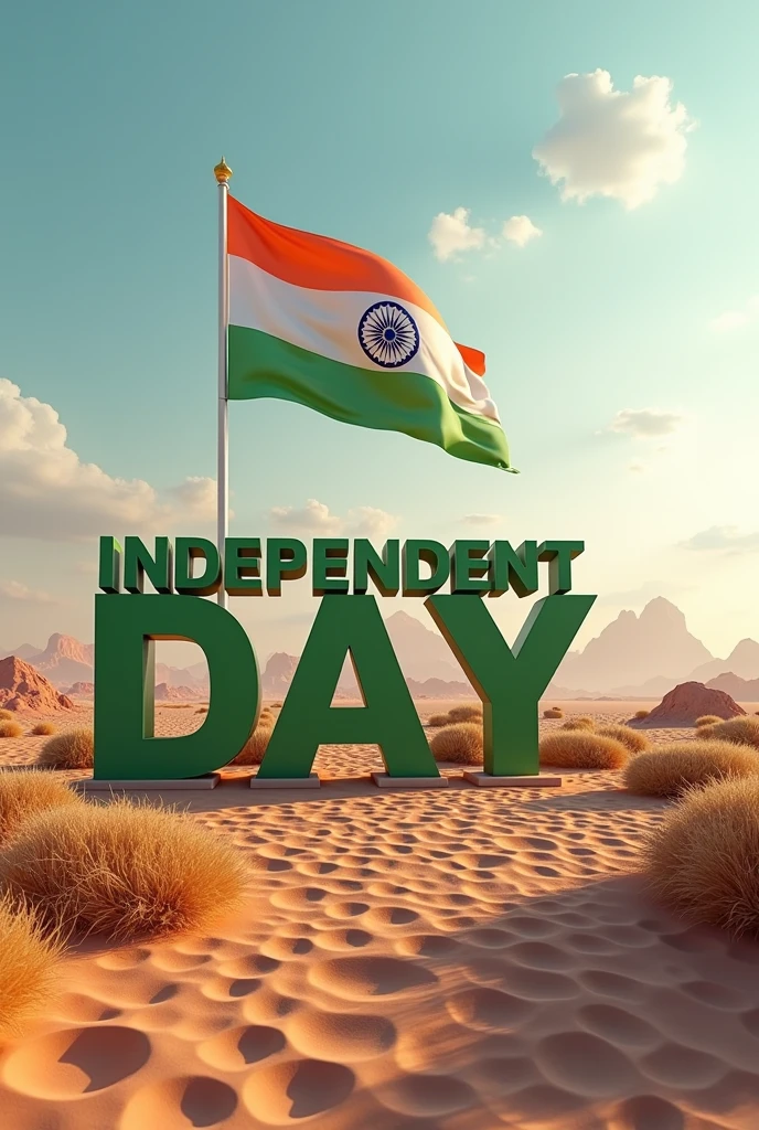 (photorealism:1.2), 3 d world written 'indipendent day ' with indian flag 