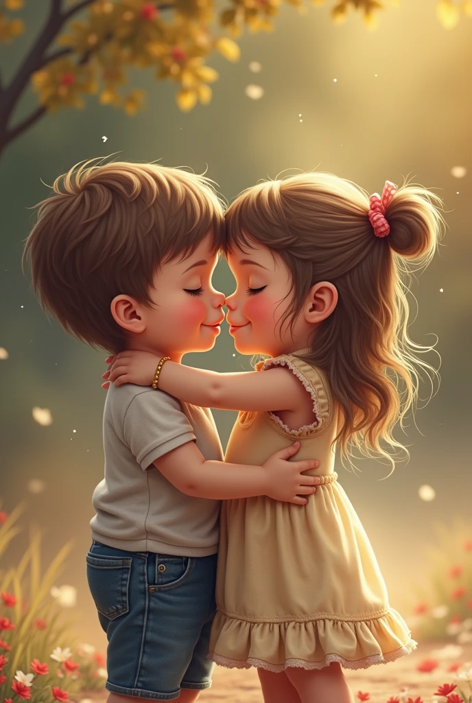 Two children, a boy and a girl, are having sex、Hugging each other