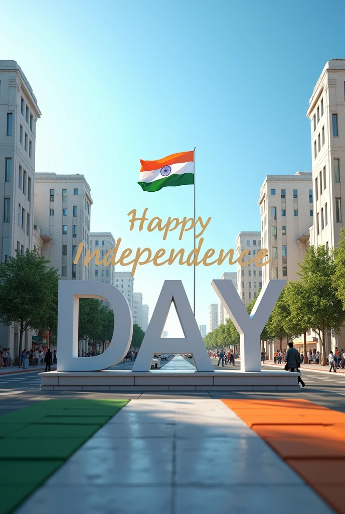 (photorealism:1.2), 3d world written 'independence day ' with indian flag