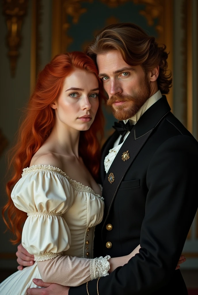 period romance inspired by the phantom of the opera (19th century)

couple with redhead woman with loose hair and handsome man with beard



