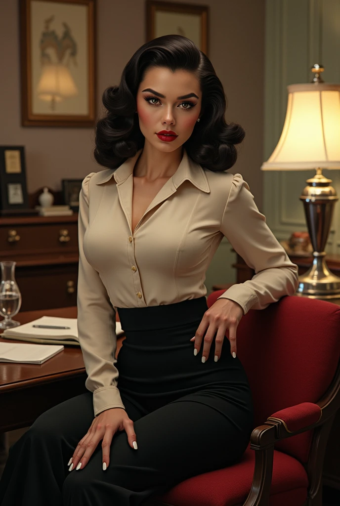 Hot russian secretary,1940 style,1940,Big breasts,very big breasts,brunette,open mouth