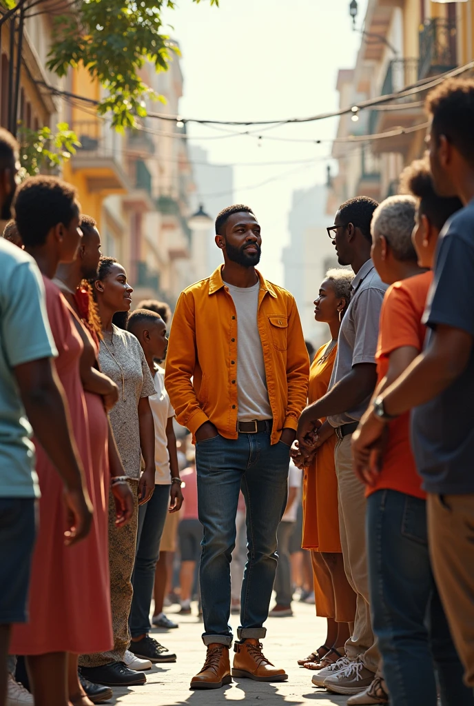 black man talking to people from different countries