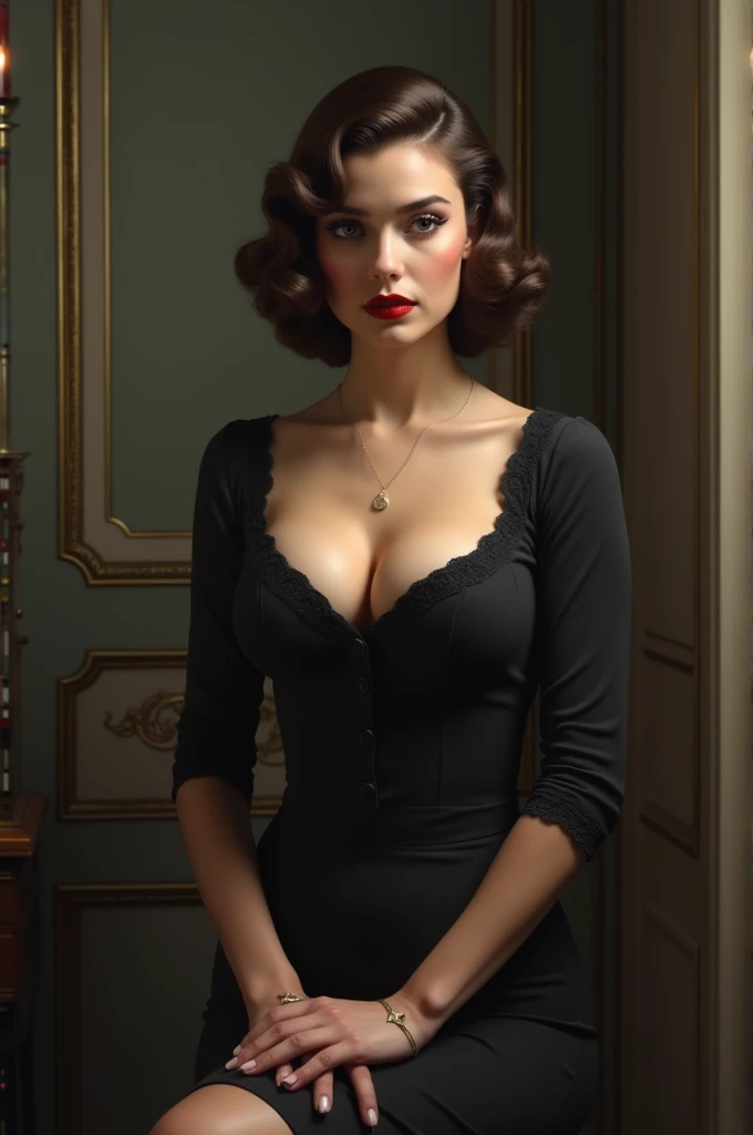 Russian,hot, Secretary,1940,1940 style,Big breasts under dress
