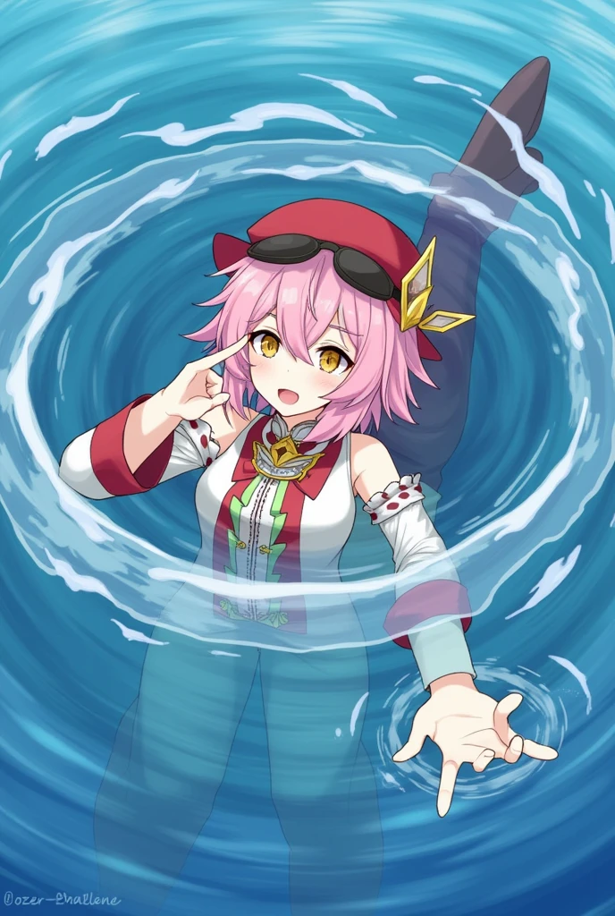 1girl, mellow_lady,,1girl, drug \(genshin impact\), genshin impact, pink  hair, hat, detached sleeves, hair ornament, hair between the eyes, jewelly, long sleeves, hat roxo , sunglasses, yellow  eyes, in the deep sea, badass clothing_floating, from above a guy from below putting his dick inside her, (sex, foda)