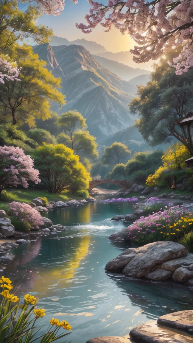 (photorealistic:1.37),Sit near a river with friends,Open your mouth and laugh.,Closeup of face,Flower petals,spring season,Soda water,gentle breeze,colorful flowers,fresh green grass,vibrant sunlight,happy expressions,Bond of friendship,Relaxing atmosphere,serene environment,Lively conversations,content smiles,laughter echoes,happy moments,peaceful sounds of flowing water,Shared happiness,Happy atmosphere,playful interaction,pleasant aromas,Beautiful landscape,harmonious connection,Natural beauty,Happy conversations,warm sunlight,soft drinks,comfortable seats,quiet environment,Dancing reflections,aromatic flowers,Soft river sounds,Soft waves,Serenity in the air,Memories full of laughter,Spring happiness