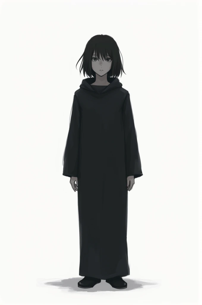 Dark Simple Serious Art, character front full body standing, just the character in the image, grown-up, plain white background,