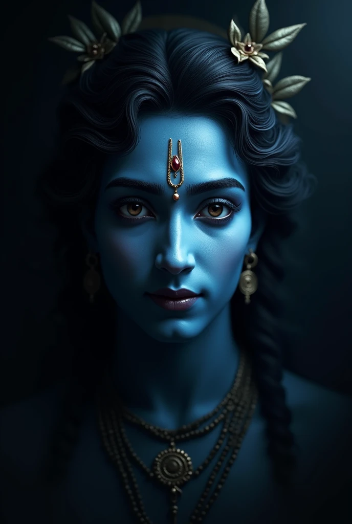 Black background karishna face at center