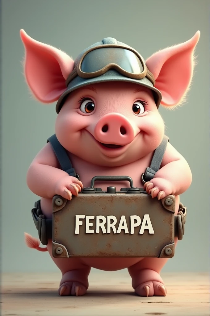A pig with a helmet and a toolbox with the FERRAPA logo