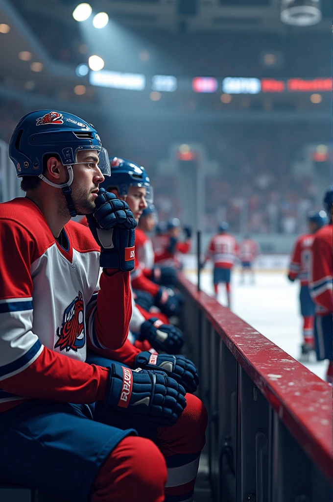 Ice hockey players taking a break