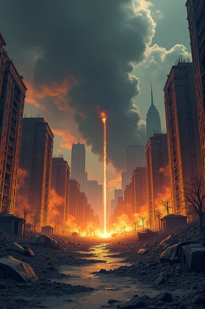 "starly sky, chuva intensa de meteoros, Building on fire" --auto