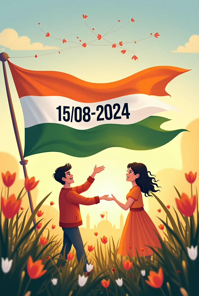 Happy independence day 
Raju 🥰Supriya name showing in image
Indian flag showing
Date mentioned 15 August 2024 date
15/08/2024 with raju and supriya name showing,  only name showing 

No other image