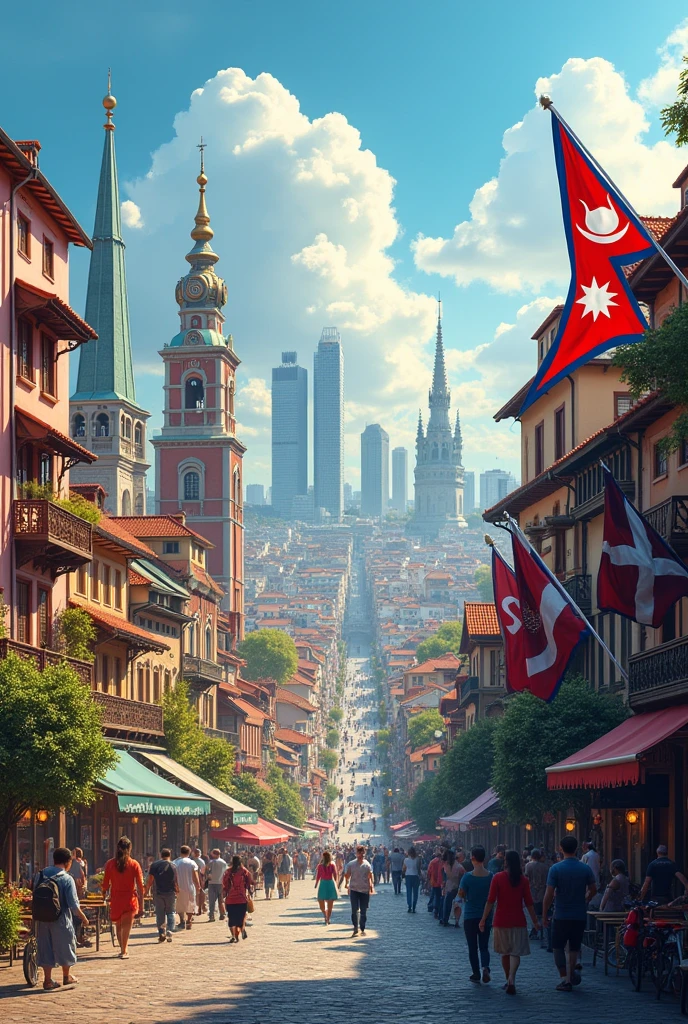 Portugal and Nepalese flag beautiful city of Denmark for Facebook cover picture 