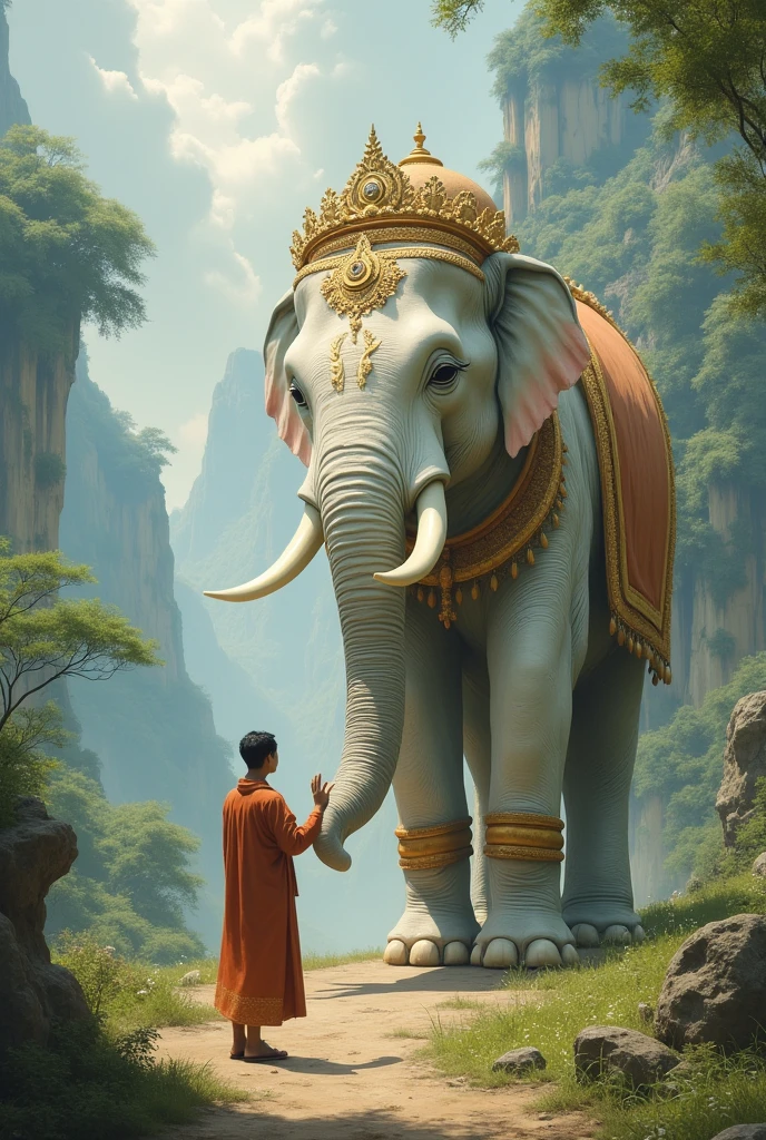A person saying goodbye to a white elephant