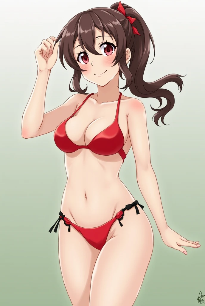 corrin,medium hair,ponytail,red eyes,bikini